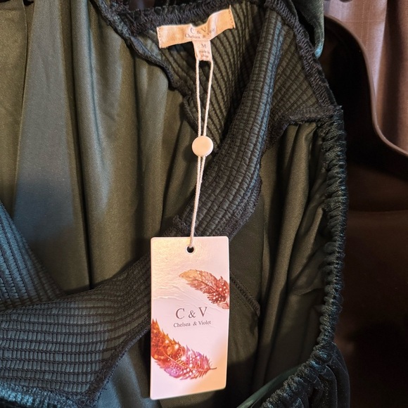 NEW Chelsea & Violet Smocked Ruffle Hem Mini Dress Babydoll Green Velvet Size M - Picture 4 of 8